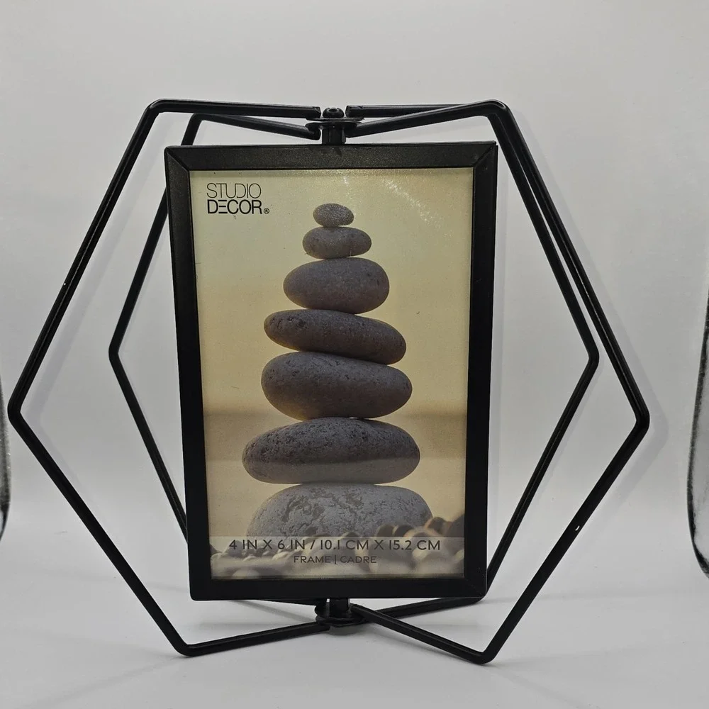 Studio Decor Geometric Black Metal Photo Frame 4x6 Modern Freestanding‎ Portrait